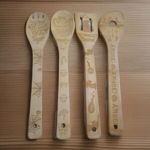Hocus Pocus Wooden Burned Spoon Spatula Set 4pc Set Kitchen Tools Halloween NEW